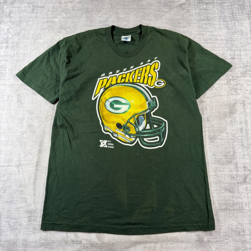 Vintage Green Bay Packers Shirt Mens XL Green 90s Pro Player NFL Helmet Tee